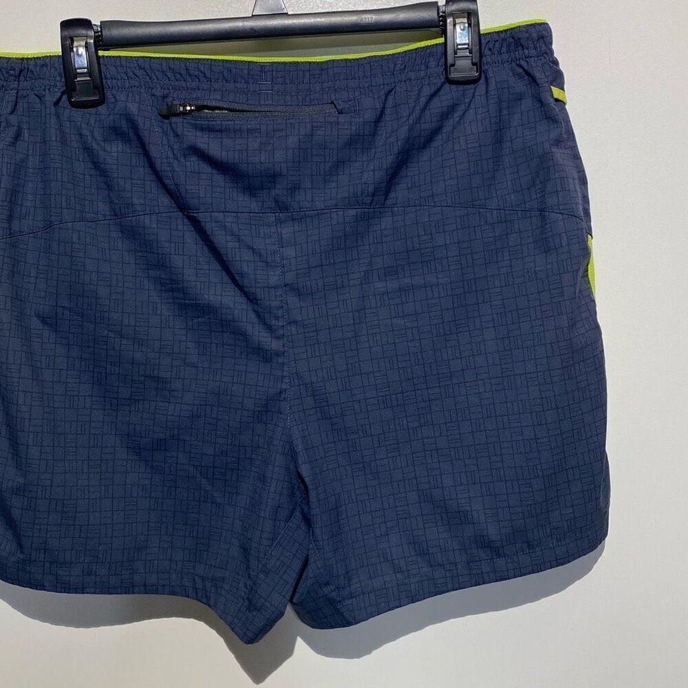 Brooks Mens Sherpa Running Shorts Navy Blue Neon‎ Yellow Grid Reflective Large - Picture 6 of 7
